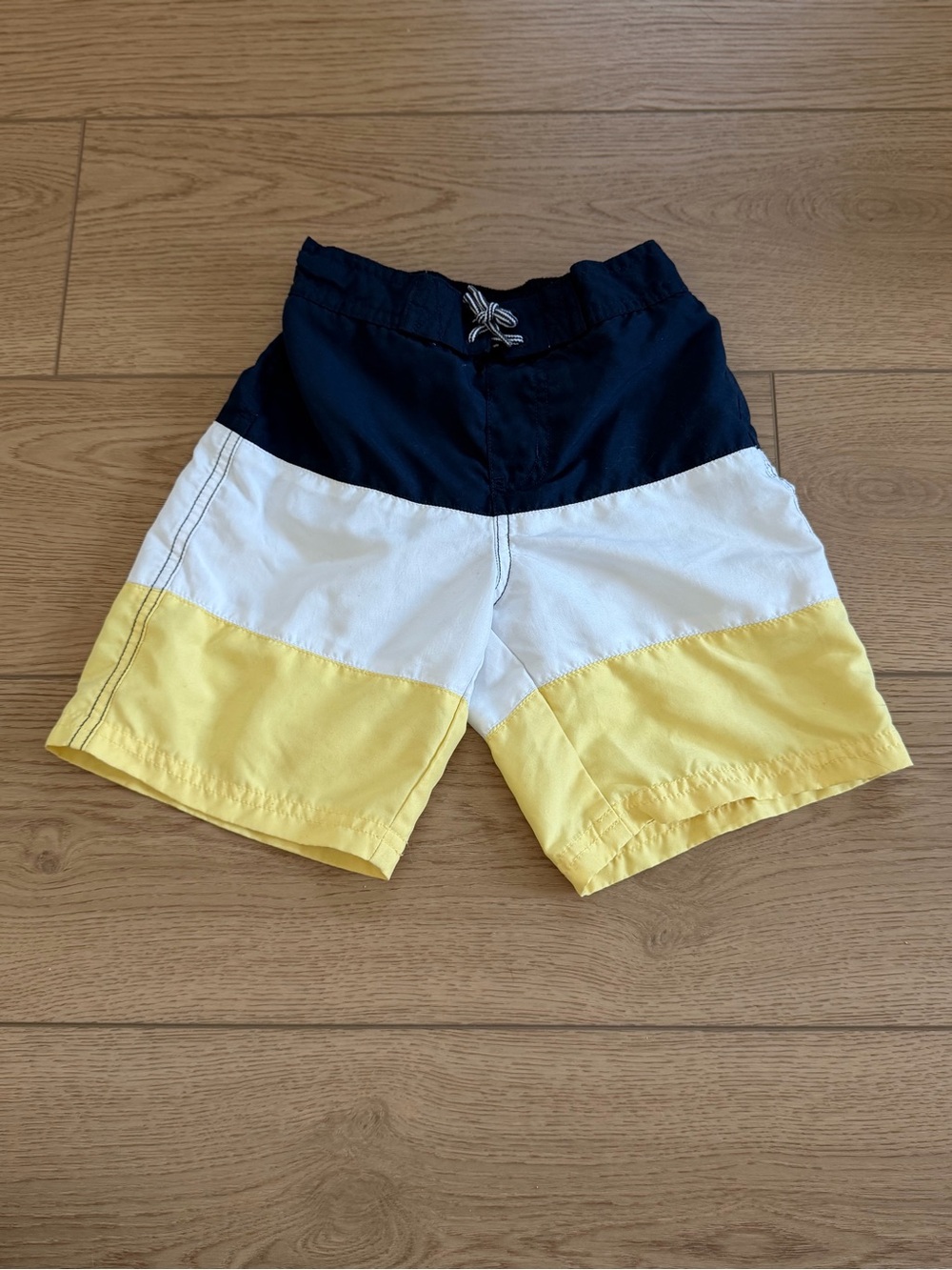 Janie and Jack boys Colorblock Swim Shorts in Navy, White & Yellow